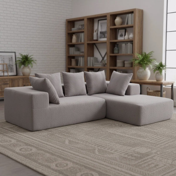 English Elm Full Foam Modular L-shaped Sectional Sofa Flannelette Upholstered with Five Throw Pillows Grey W3326S00023