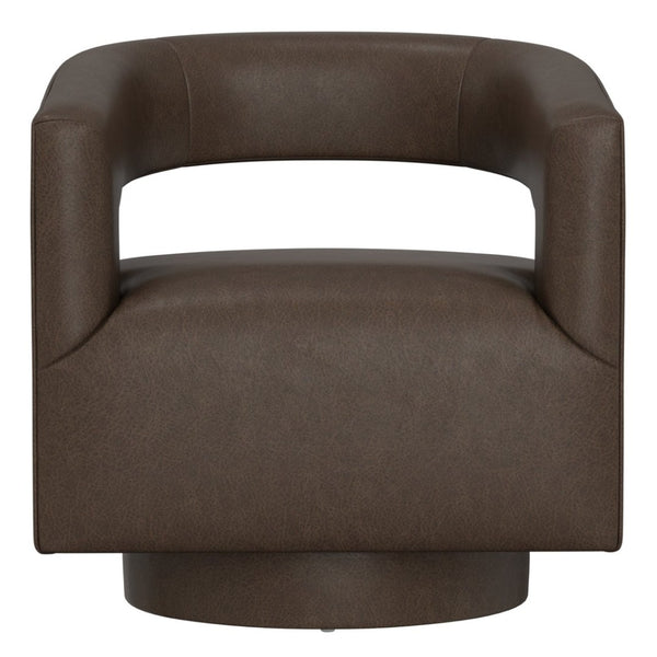 English Elm Brown Swivel Accent Chair Wraparound Geometric Cutout Textured Fabric Living Room Seat Dark Brown B2709P474409