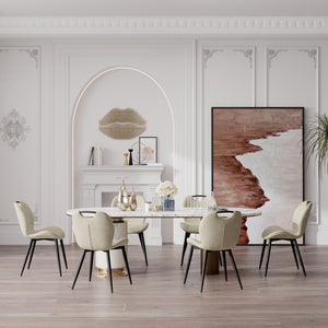 English Elm Dining Chair Set Of 2 – Modern Beige Pu Leather Armless Chairs With Comfy Backrest & Solid Wood Legs T3950P396416