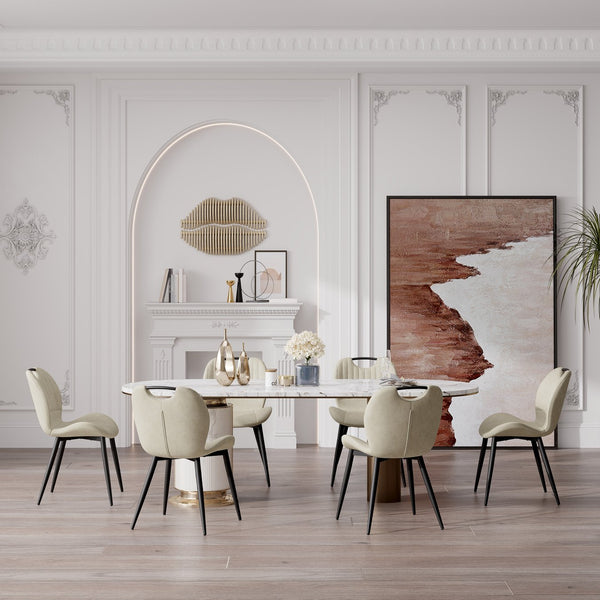 English Elm Dining Chair Set Of 2 – Modern Beige Pu Leather Armless Chairs With Comfy Backrest & Solid Wood Legs T3950P396416