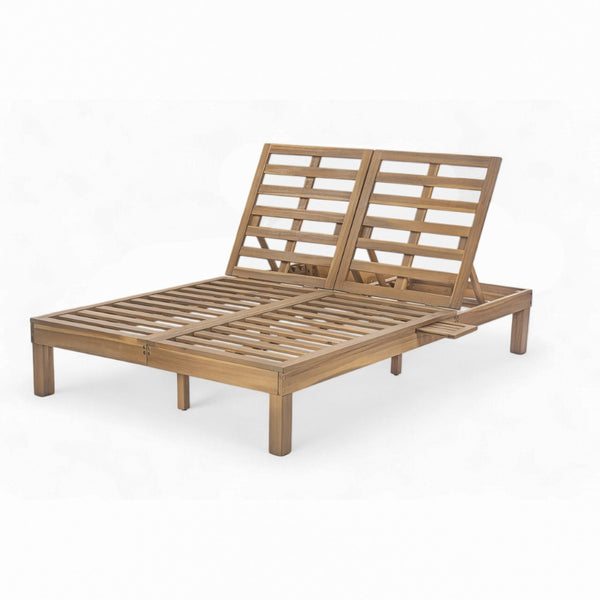 English Elm Trexm Acacia Wood Double Chaise Lounge Outdoor Two Person Resort Poolside Lounger N715P241220D
