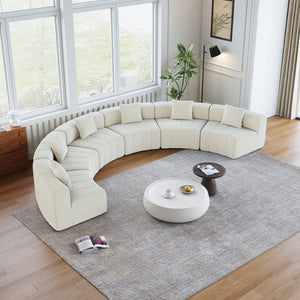 English Elm Chenille Modular Semi Circular Sectional Sofa with Plush Upholstery for Living Rooms Beige W834S00580