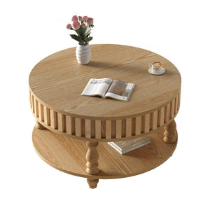English Elm Farmhouse Fluted Square Coffee Table with Flip Top Hidden Compartment and Open Shelf Natural Wood W1445P370481