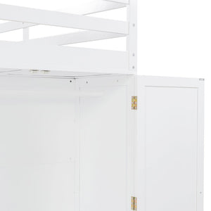 English Elm Twin Loft Bed with Built-in Desk Wardrobe and Drawers Solid Pine Space Saver White LT000301AAK-2