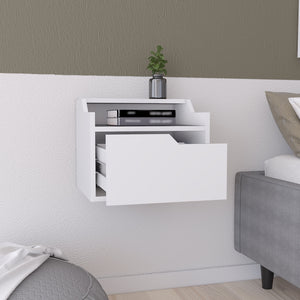 English Elm Winchester Floating Nightstand with Dual-Tier Surface, Spacious Drawer, Wall-Mount Modern Storage White 18 L x 17 W x 5 H B097P199739