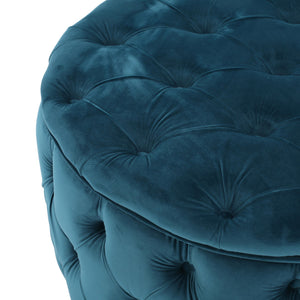 English Elm Christopher Knight Home® - OTTOMAN Velvet Tufted Diamond Stitch Cocktail Seat — Modern Glam Round Pouf, Durable Polyester Finish Teal 59313.00DTE