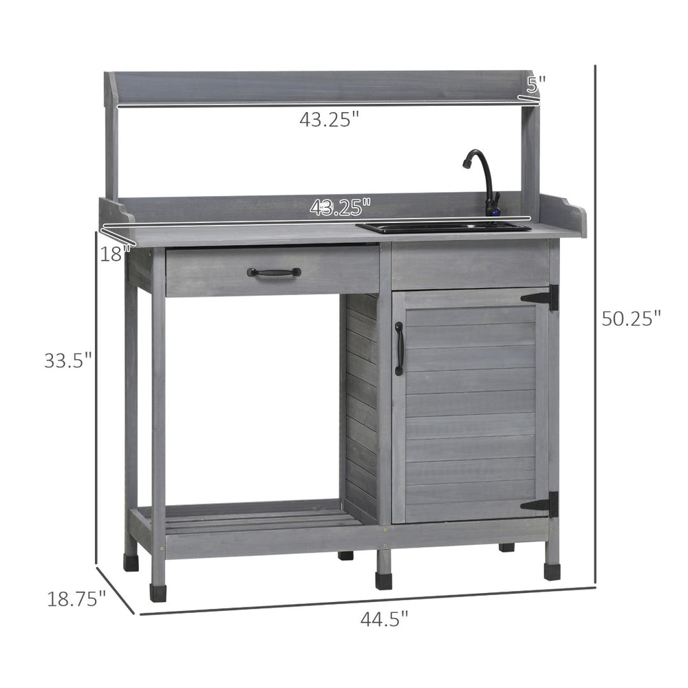 English Elm Potting Bench Solid Fir Wood Farmhouse Outdoor Workstation with Sink and Storage T3971P422859