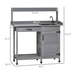English Elm Potting Bench Solid Fir Wood Farmhouse Outdoor Workstation with Sink and Storage T3971P422859