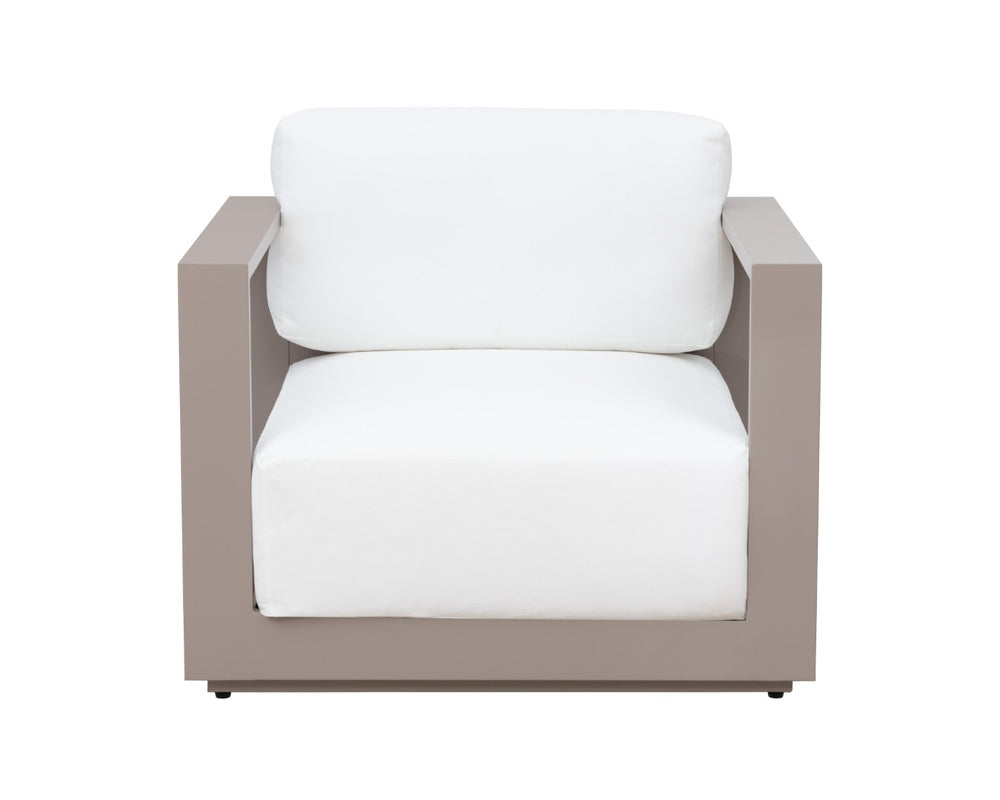 Sunpan TAVIRA Armchair - Modern Greige Aluminum Frame with Stinson White Fabric for Outdoor Comfort & Style 110478V