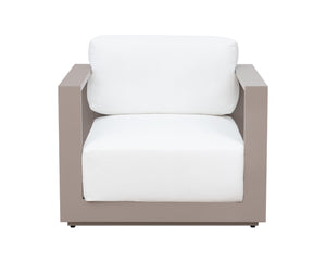 Sunpan TAVIRA Armchair - Modern Greige Aluminum Frame with Stinson White Fabric for Outdoor Comfort & Style 110478V