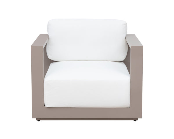 Sunpan TAVIRA Armchair - Modern Greige Aluminum Frame with Stinson White Fabric for Outdoor Comfort & Style 110478V