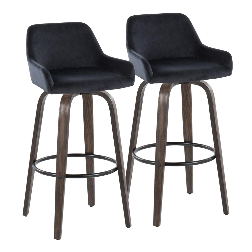 English Elm Daniella 30" Modern Barstool Set Of 2 With Swivel, Walnut Glazed Wood & Black Velvet Comfort Seat B202S00558