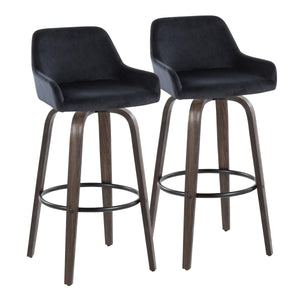 English Elm Daniella 30" Modern Barstool Set Of 2 With Swivel, Walnut Glazed Wood & Black Velvet Comfort Seat B202S00558