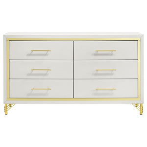 English Elm Malcolm Queen Bedroom Set Velvet Wingback Bed Chrome Accents Glam Suite Beige+White B062S01748