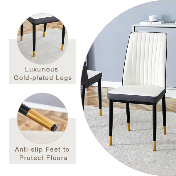 English Elm A 42-inch round dining set with stone top table and gold-plated stainless legs plus four PU chairs Gold 31 L x 19.5 W x 17.5 H W1512S00133