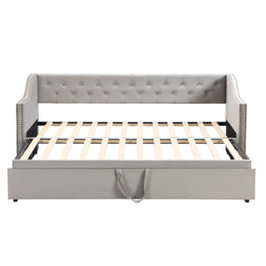 English Elm Twin Upholstered Daybed with Pop-Up Trundle, Space-Saving Guest Bed with Slats, Hydraulic Wheels, 81.9" L Gray SF000133AAE