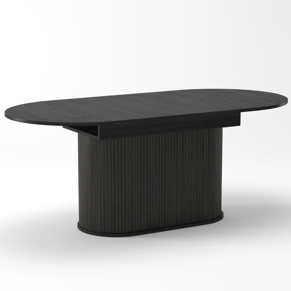 English Elm 55.11"-70.86" Extendable Dining Table with Sculpted Striped Legs Seats Six in Modern Style W757P411742