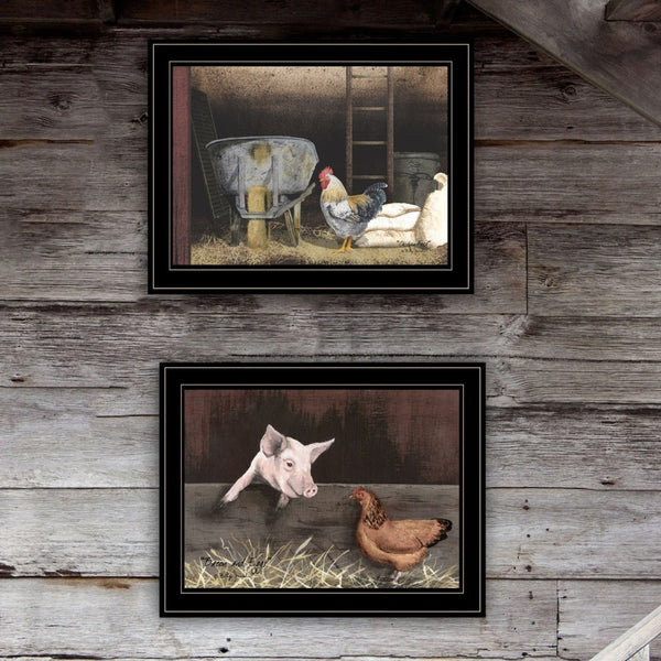 English Elm "bacon & Eggs" Billy Jacobs 2-piece Americana Wall Art Set with Matte Black Frame B06787108