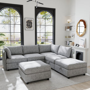 English Elm Modular Sectional Sofa with Under Seat Storage Converts to Sleeper for Living Room Grey W680S00130