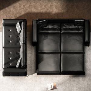 English Elm 92.1"King 3-in-1 Convertible Sleeper Sofa Bed with Tufted Faux Leather, Ultra-Wide Arms, 4-Seater Couch Black W1885S00208