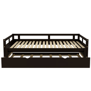 English Elm Extending Wood Daybed with Pull Out Trundle Twin to King Espresso Guest Room Bed WF194887AAP