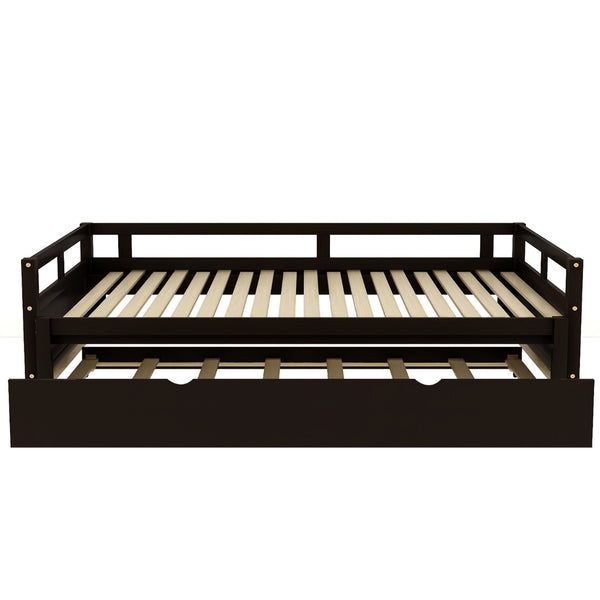 English Elm Extending Wood Daybed with Pull Out Trundle Twin to King Espresso Guest Room Bed WF194887AAP
