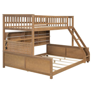 English Elm Twin Xl Over Queen Bunk Bed with Led Lighting Shelving and Pegboard Pinewood Frame Brown LT000280AAP