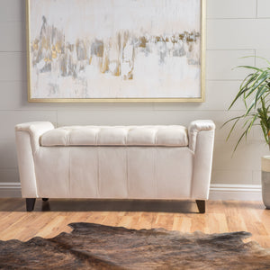 English Elm Christopher Knight Home® - ALDEN Velvet Armed Storage Bench in Ivory — 47" Long Upholstered Ottoman with Padded Seat & Hidden Storage 59338.00NVLT