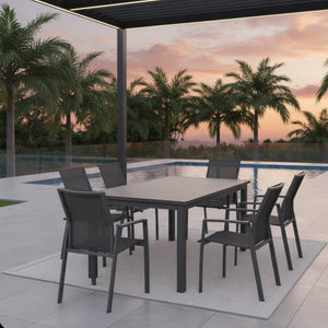 English Elm Set of 4 Stackable Outdoor Aluminum Dining Chairs with Mesh Seats for Patio Decks Gray B082P455121