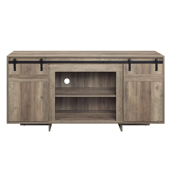 English Elm Bellarosa Gray Washed Finish TV Stand with Barn Door Design, Melamine Composite Wood, Fits 60" TVs B2726P256338