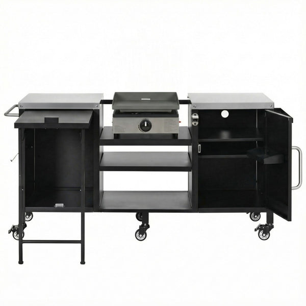 English Elm K&k Stainless Steel Outdoor Kitchen Island with Fold Out Prep Surface for Kamado Grills N707S000023B