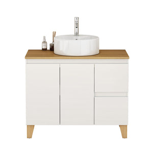 English Elm 36-inch Glossy White Bathroom Vanity with Ceramic Sink Soft Close Drawers Minimalist W3151S00071