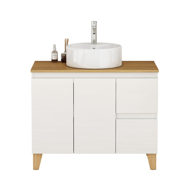 English Elm 36-inch Glossy White Bathroom Vanity with Ceramic Sink Soft Close Drawers Minimalist W3151S00071