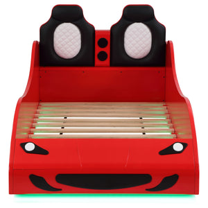 English Elm Solana Race Car Twin Bed with LED Underglow Lights, Padded Seat Headboard & Realistic Wheels - Red B062S01111