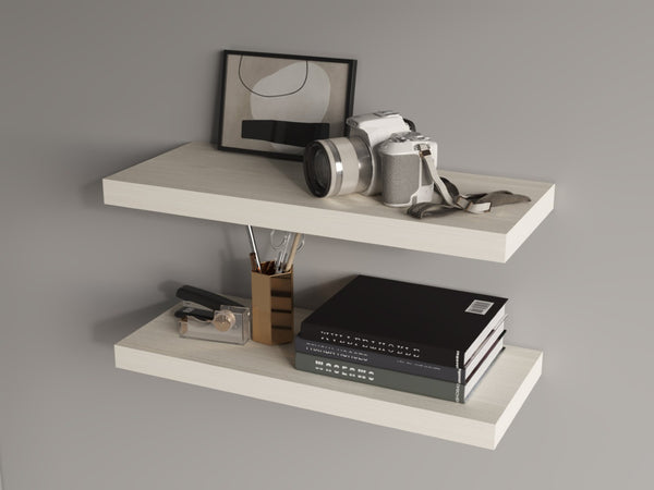 English Elm Fm Furniture Iva Contemporary Floating Shelves - Modern White Oak Melamine, Space-Saving Design X2 B128P361100-GIGA