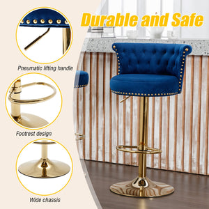 English Elm UNITED Velvet 360° Rotating Bar Chair with Diamond Stitching, Gold Frame, Plush Foam Seat, Adjustable Height Navy W1568P361717