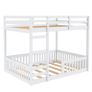 English Elm Full Full over Full Wood Bunk Bed with Ladder & Guardrails, Space-Saving Pine Frame for Kids Rooms White N7090002223K