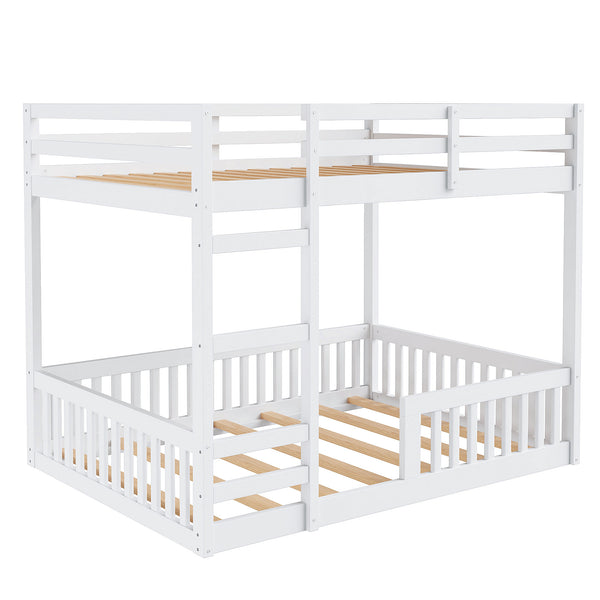 English Elm Full Full over Full Wood Bunk Bed with Ladder & Guardrails, Space-Saving Pine Frame for Kids Rooms White N7090002223K