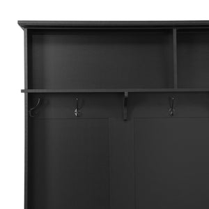 English Elm [New Modern Hall Tree with Storage Cabinet & 2 Drawers, Wide Mudroom Bench, 5 Hooks, Black, 80.3"H WF306450AAB