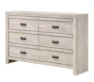 English Elm 1pc Contemporary Five-Drawer Chest with Wood Grain Finish, Slim Profile Storage Solution for Bedroom Beige Gray+White 61.16 L x 18.19 W x 41.81 H B011P368146