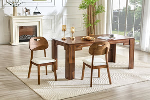 English Elm 2 Solid Walnut Toned Wood Dining Chairs Gray Fabric Seat Hollowed Backrest Modern Walnut,White W1151P455539