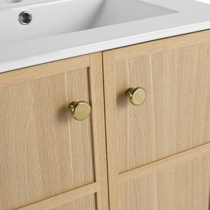 English Elm 24" Modern Freestanding Bathroom Vanity Oak Plywood with Soft-Closing Doors & Open Shelf Storage W1972P268402