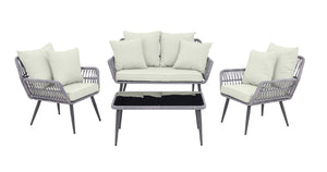 English Elm Portofino Outdoor 4-Pc Conversation Set with Removable Waterproof Cushions, Tempered Glass Top Cream+Grey B365P397658