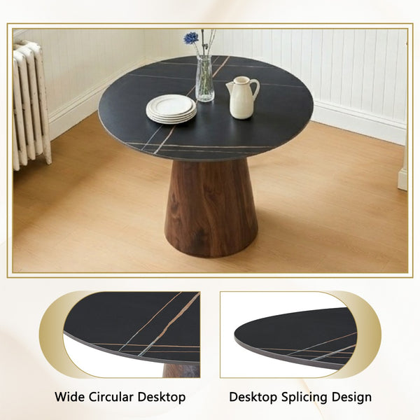English Elm Table and Chair Set 42 Inch Round Stone Top with Rope Woven Wishbone Seats W2920S00144