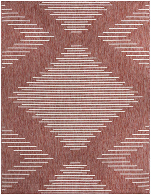 Unique Loom Outdoor Modern Tambor Machine Made Lines Rug Rust Red, Ivory 9' 0" x 12' 0"