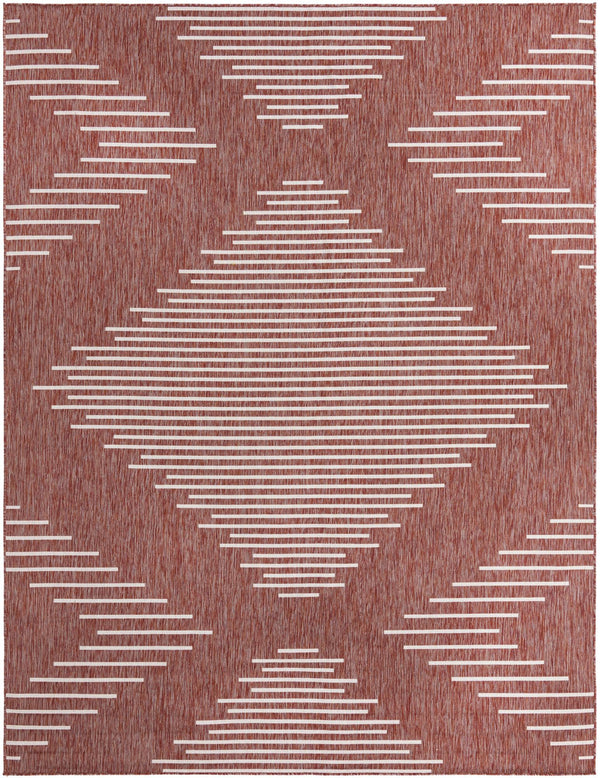 Unique Loom Outdoor Modern Tambor Machine Made Lines Rug Rust Red, Ivory 9' 0" x 12' 0"