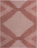 Unique Loom Outdoor Modern Tambor Machine Made Lines Rug Rust Red, Ivory 9' 0" x 12' 0"