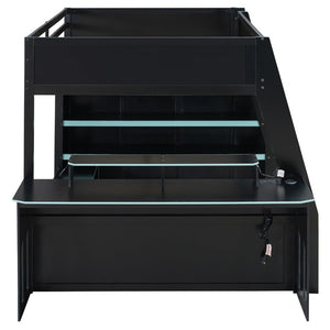 English Elm Full Size Wood Loft Bed with Rgb Lighting Desk and Multi-tier Shelves for Gaming Blue LT000374AAC