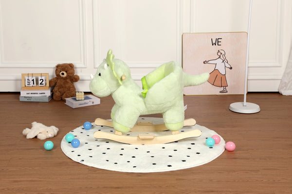 English Elm Kids Plush Dinosaur Rocking Toy with Safety Belt Lullaby Sounds and Hand Puppets W3723P374145