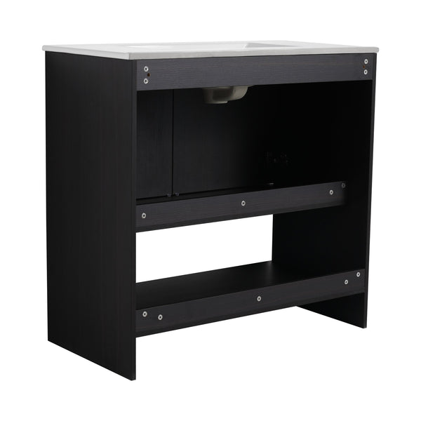 English Elm 36" Bathroom Vanity With Ceramic Sink, Soft-Close Doors, Modern Plywood Cabinet & Open Shelf Storage W1972S00020